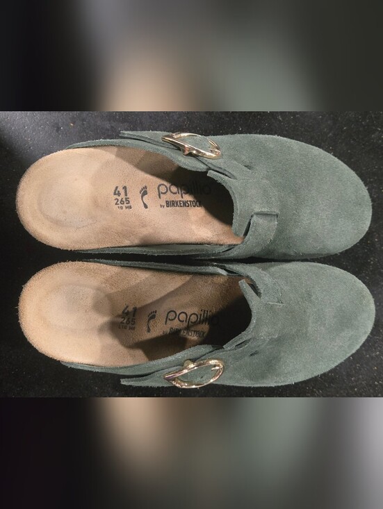 Birkenstock Shoes - Birkenstock Papillio Olive Green Suede Buckle Clogs
